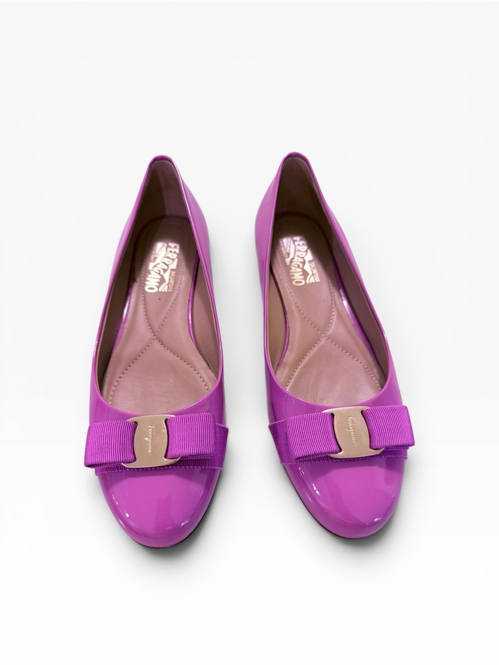 Salvatore Ferragamo Varina pink passage, leather ballet flats with bow